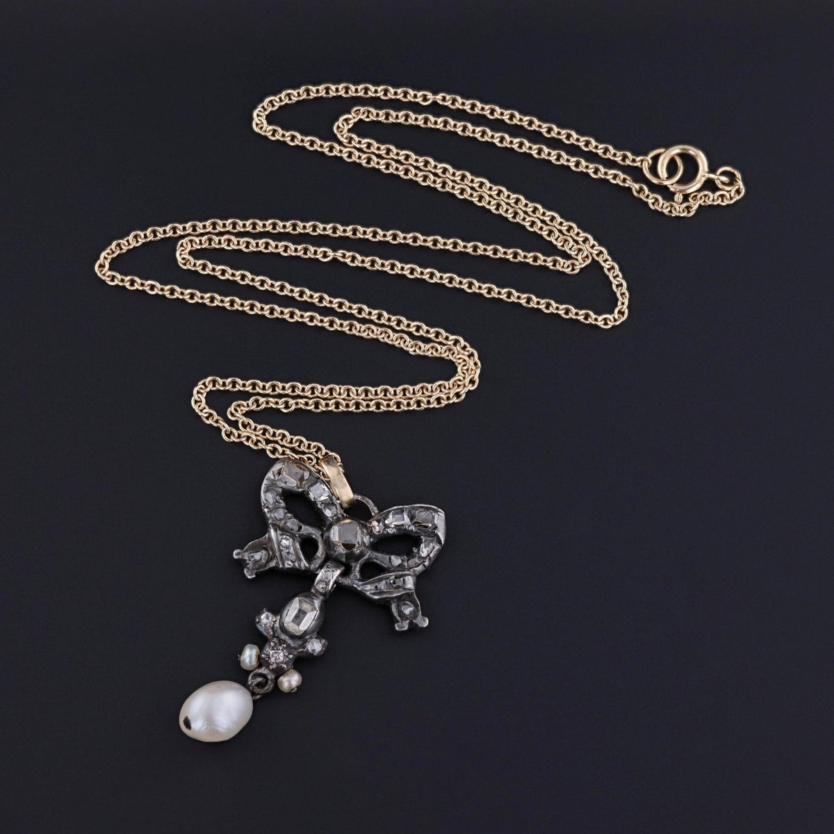 Antique Diamond and Pearl Bow Pendant - Trademark Antiques