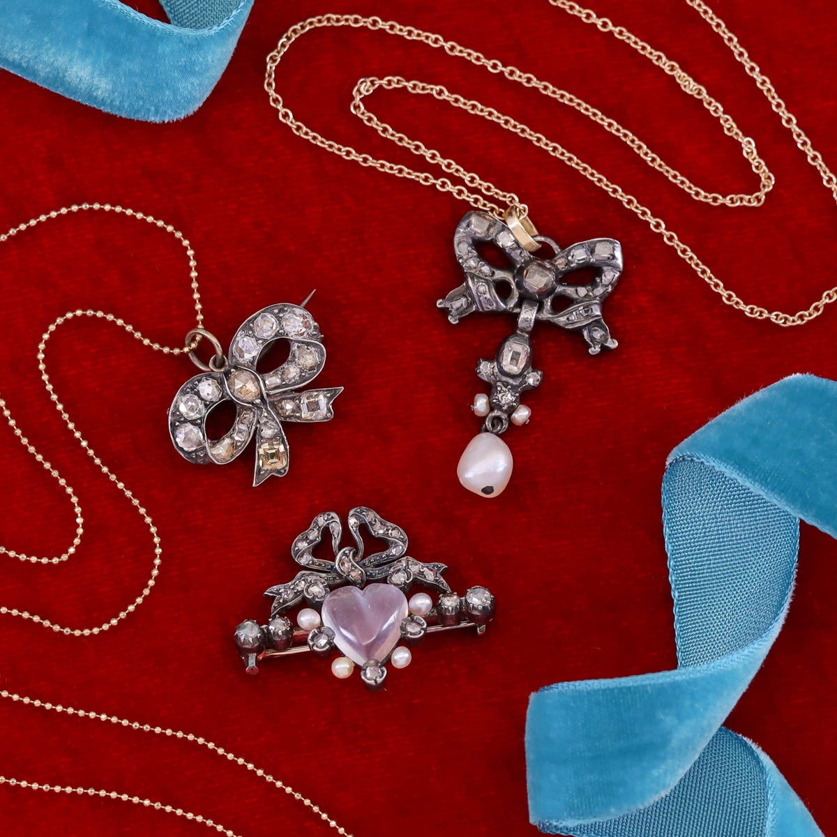 Antique Diamond and Pearl Bow Pendant - Trademark Antiques