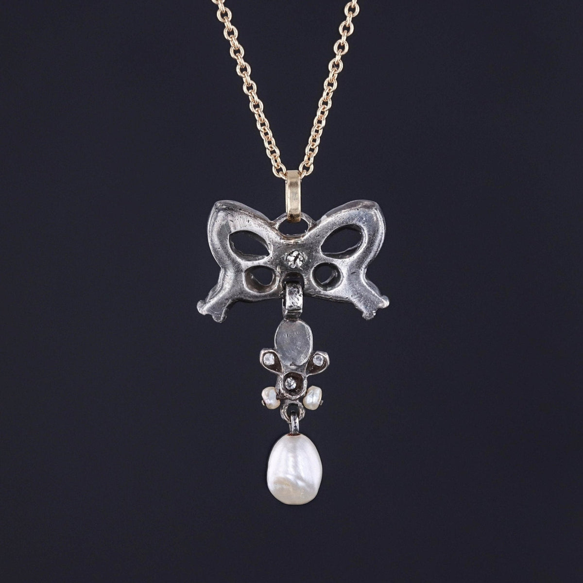 Antique Diamond and Pearl Bow Pendant - Trademark Antiques