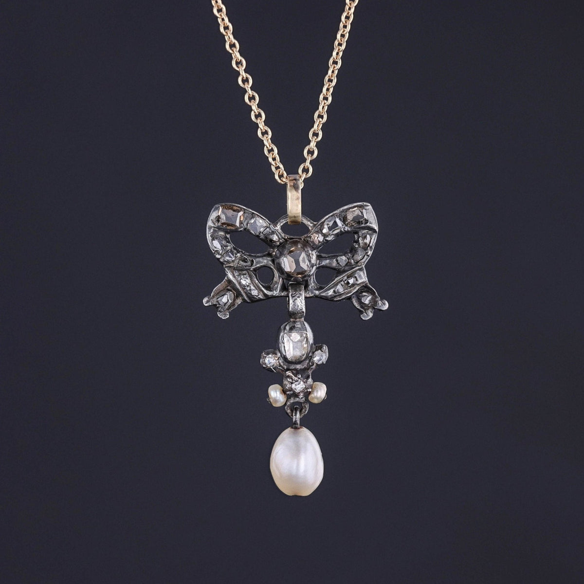 Antique Diamond and Pearl Bow Pendant - Trademark Antiques
