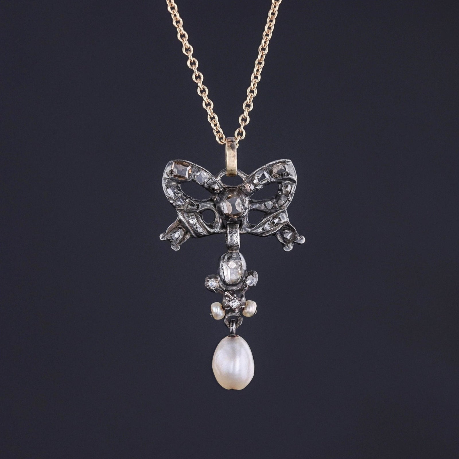 Antique Diamond and Pearl Bow Pendant - Trademark Antiques