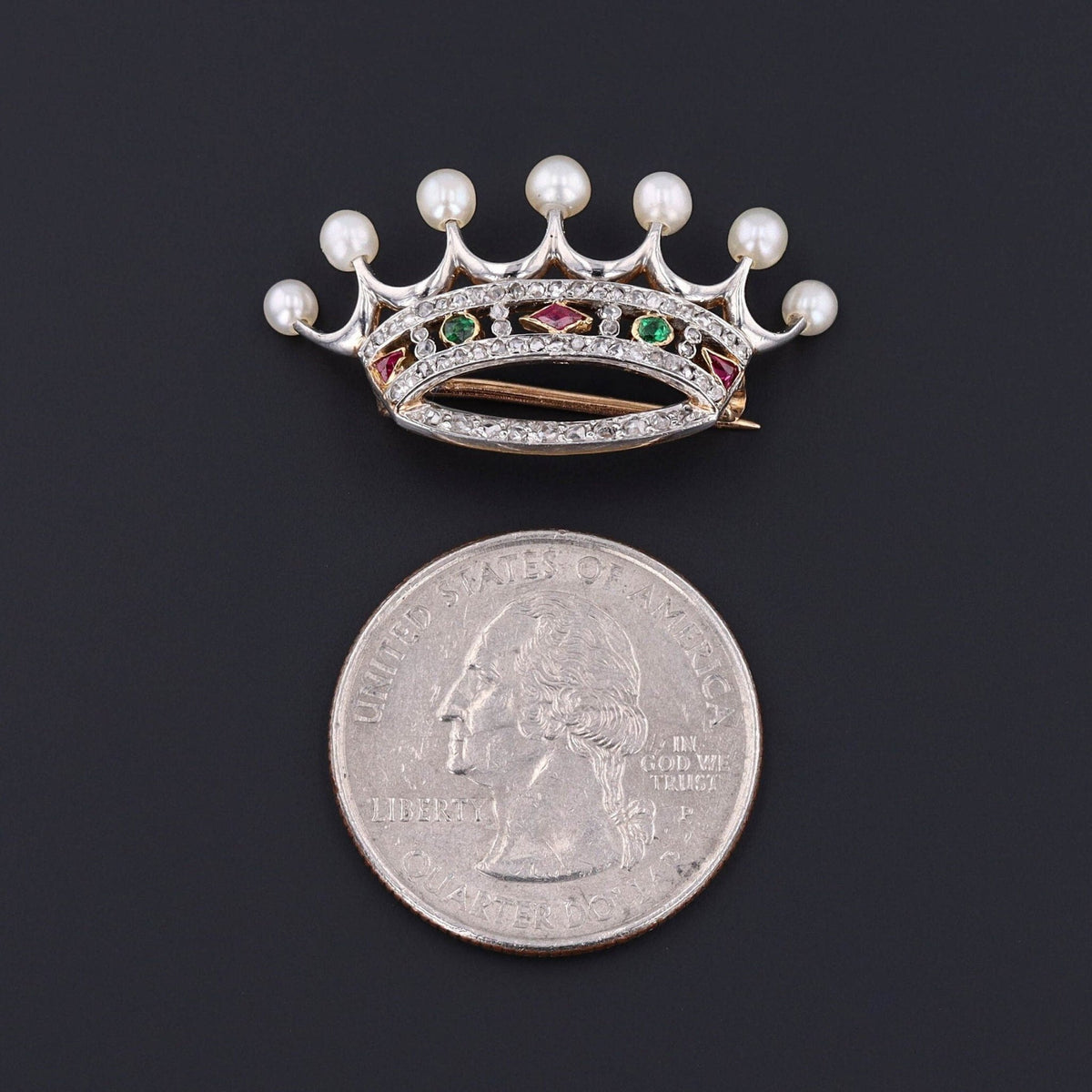 Antique Diamond and Pearl Crown Brooch - Trademark Antiques