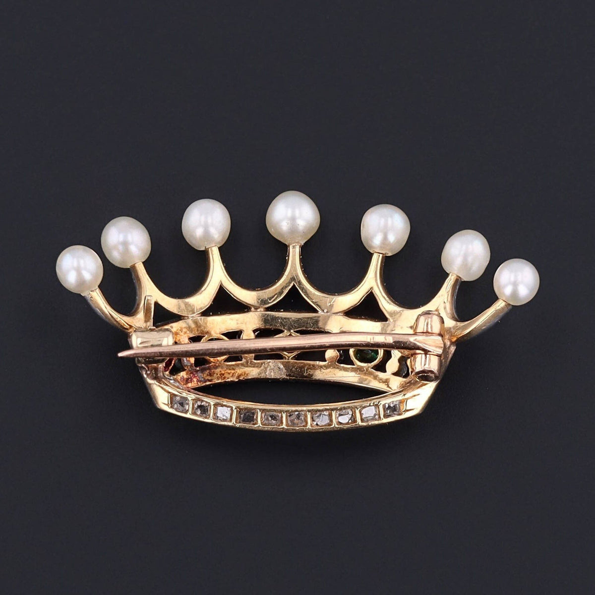 Antique Diamond and Pearl Crown Brooch - Trademark Antiques