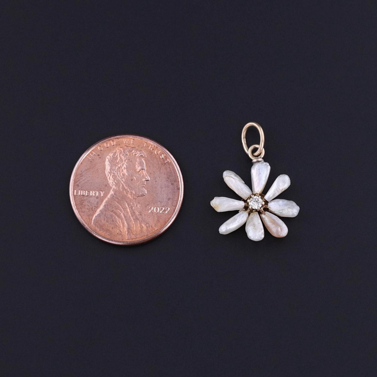 Antique Diamond and Pearl Flower Charm of 14k Gold - Trademark Antiques