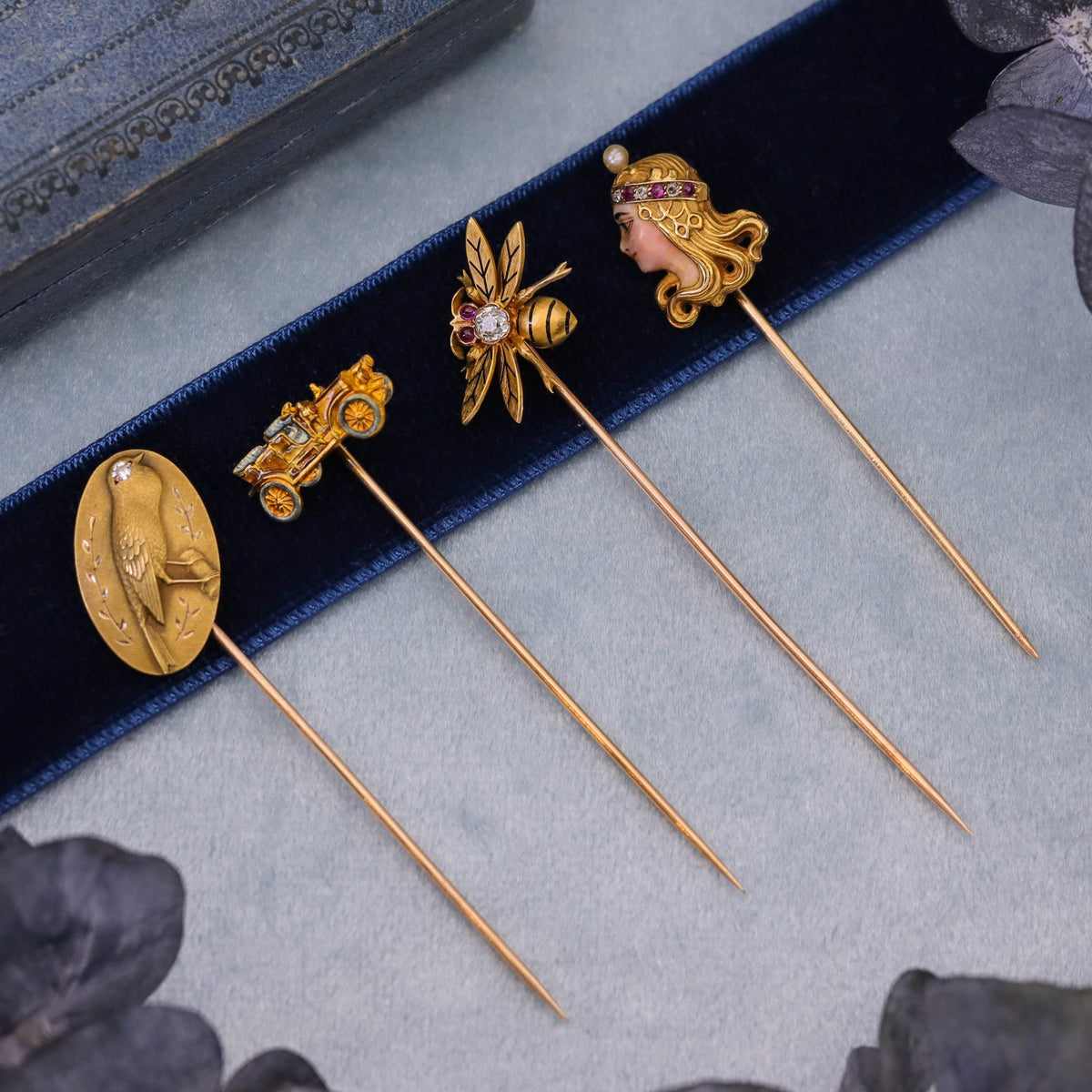 Antique Diamond and Ruby Bee Stickpin of 14k Gold - Trademark Antiques
