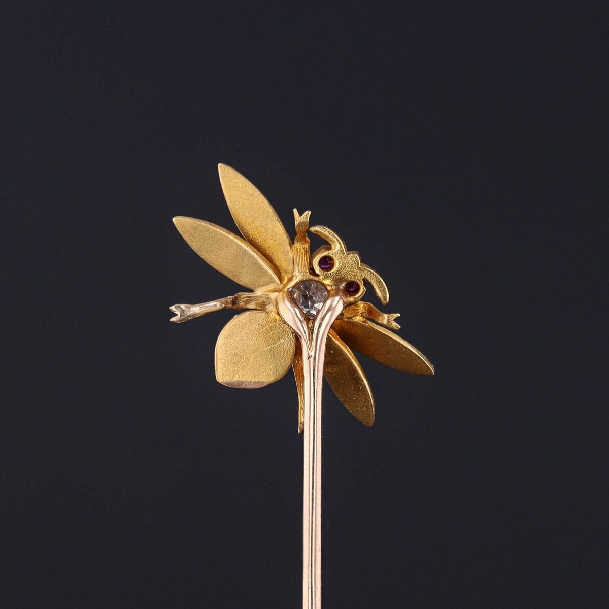 Antique Diamond and Ruby Bee Stickpin of 14k Gold - Trademark Antiques