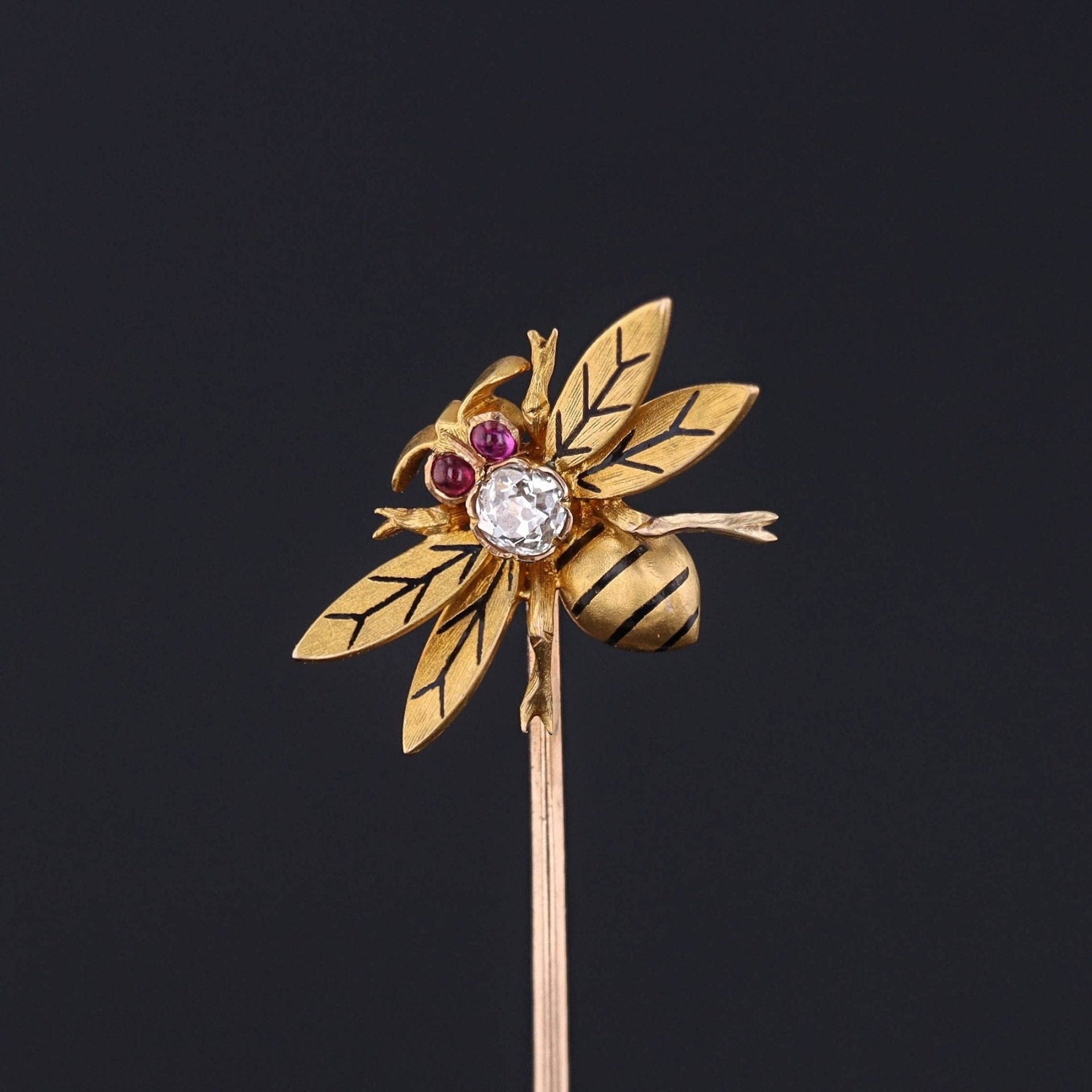 Antique Diamond and Ruby Bee Stickpin of 14k Gold - Trademark Antiques