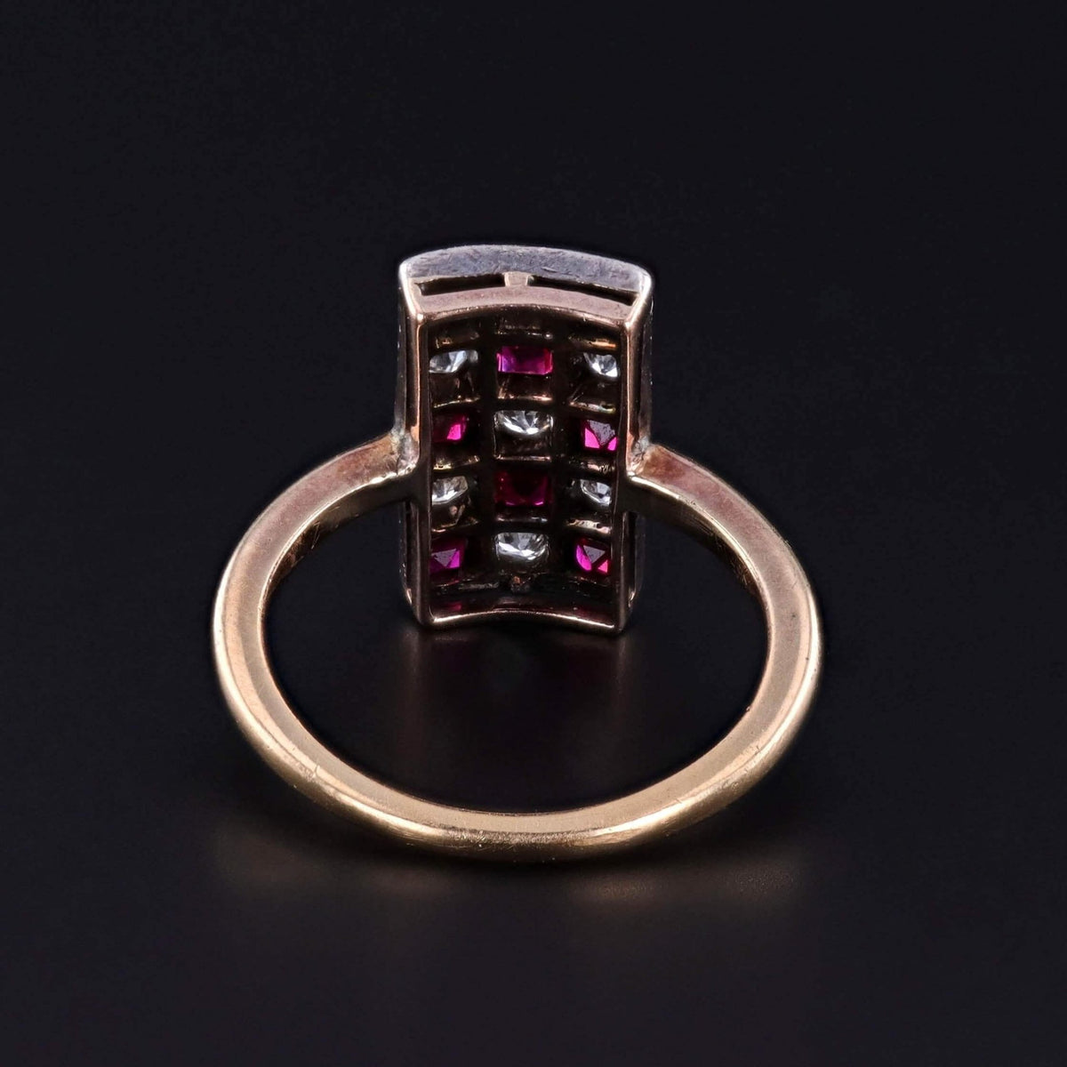 Antique Diamond and Ruby Checkerboard Ring of 14k Gold - Trademark Antiques