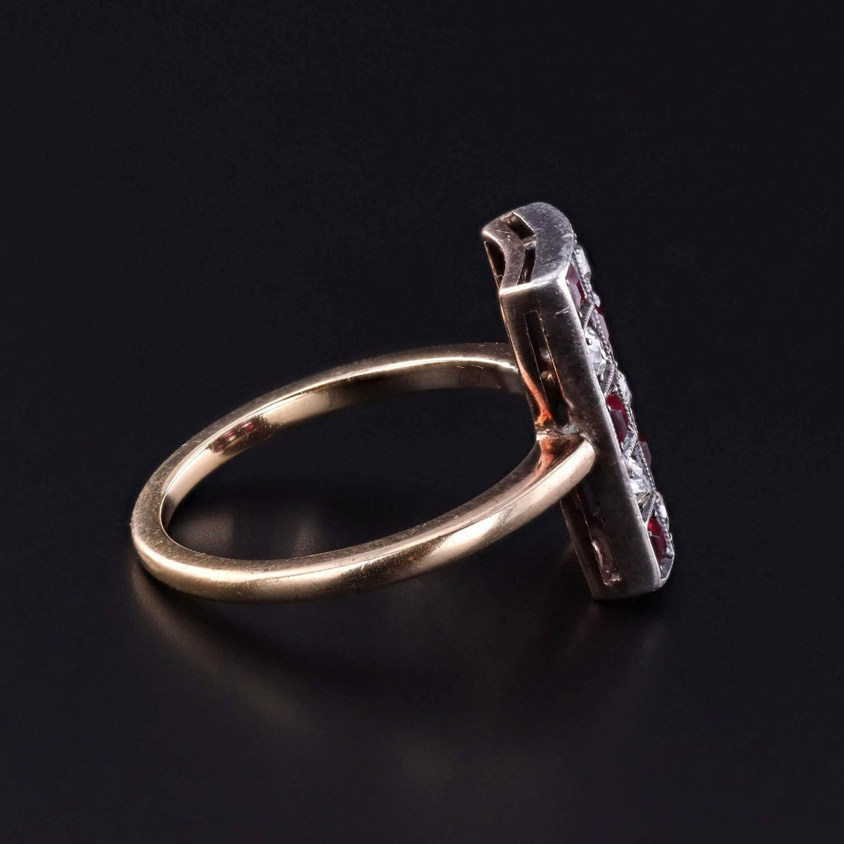 Antique Diamond and Ruby Checkerboard Ring of 14k Gold - Trademark Antiques
