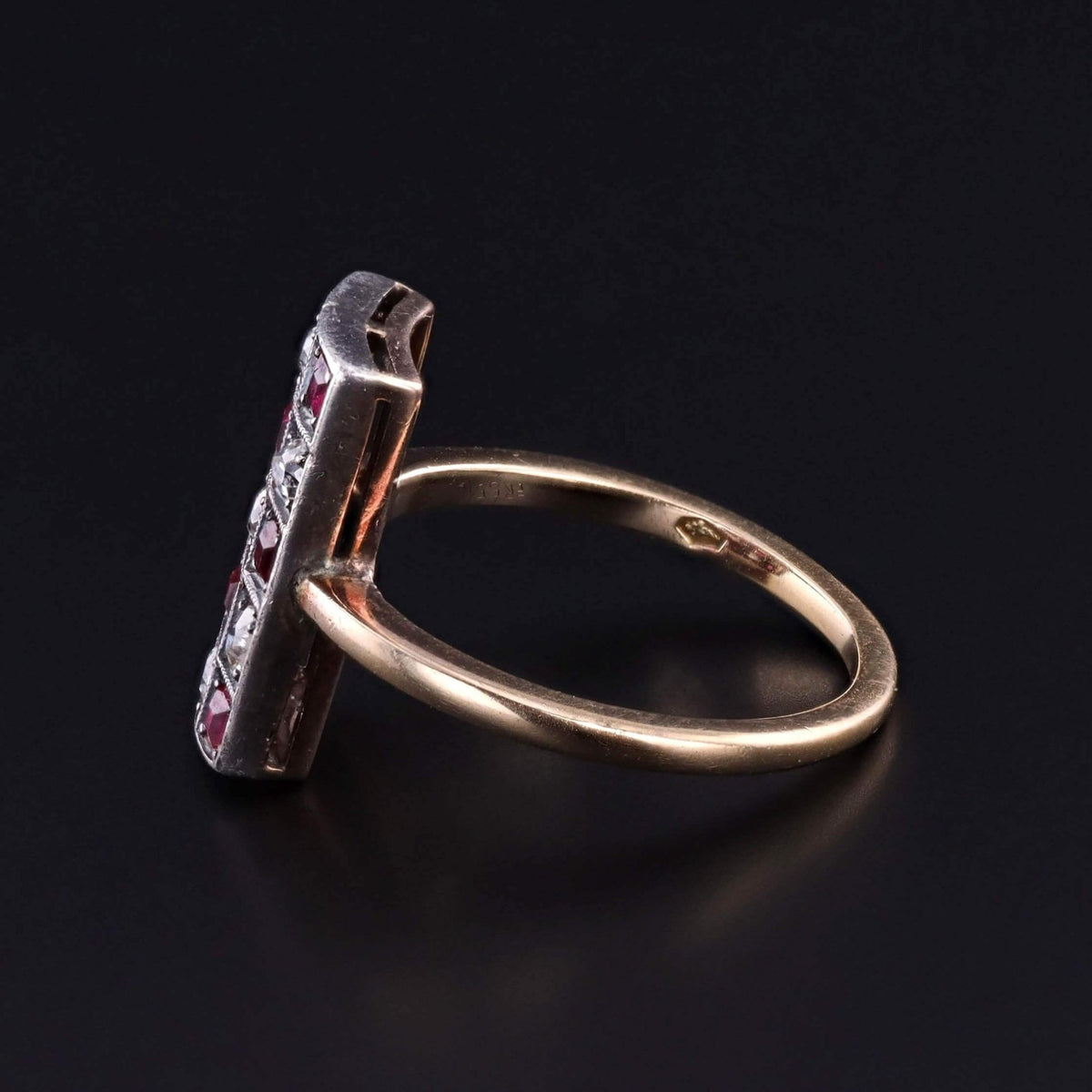 Antique Diamond and Ruby Checkerboard Ring of 14k Gold - Trademark Antiques