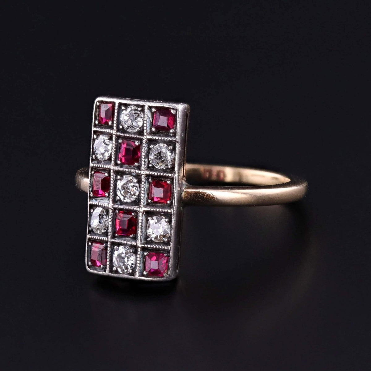 Antique Diamond and Ruby Checkerboard Ring of 14k Gold - Trademark Antiques