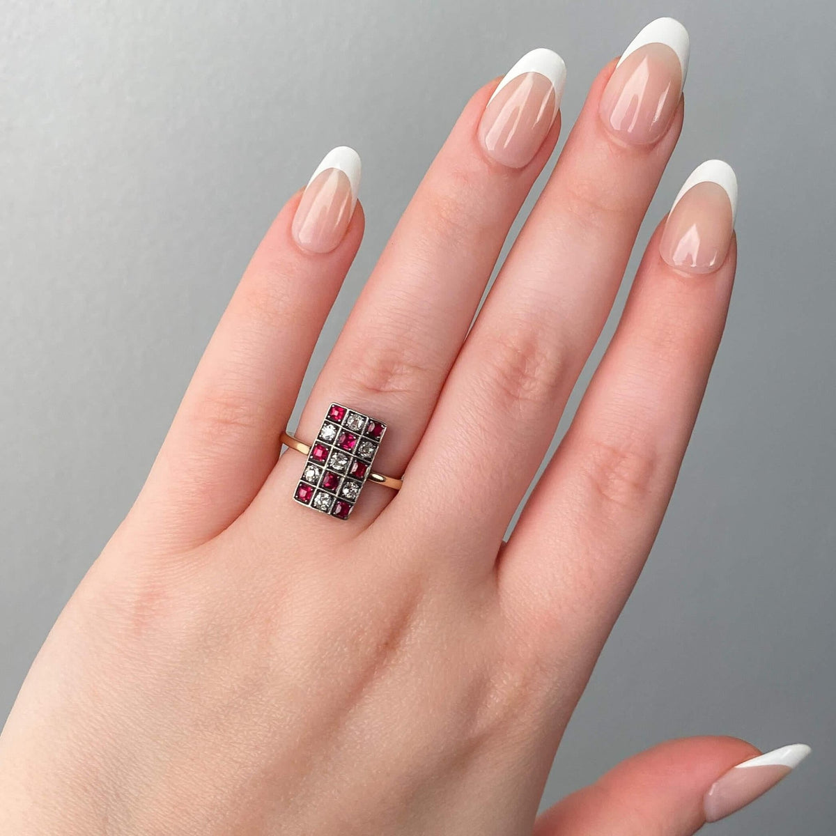 Antique Diamond and Ruby Checkerboard Ring of 14k Gold - Trademark Antiques
