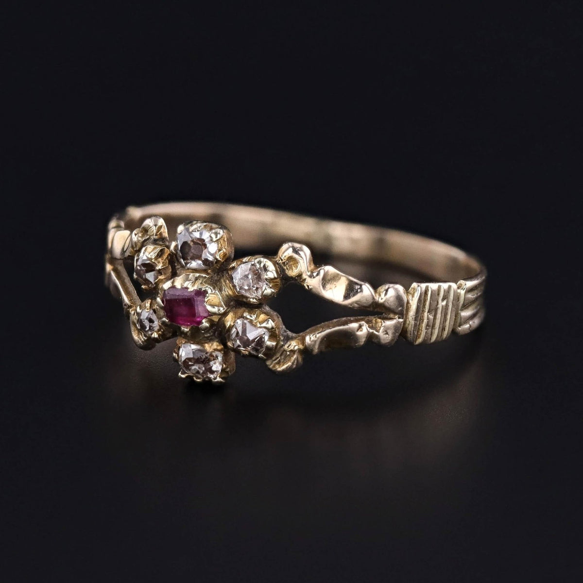 Antique Diamond and Ruby Flower Ring of 12ct Gold - Trademark Antiques