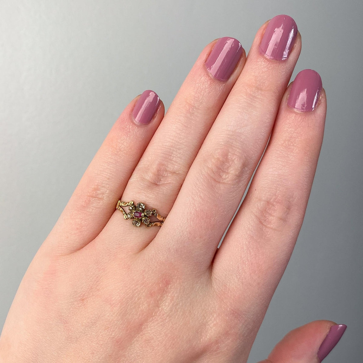 Antique Diamond and Ruby Flower Ring of 12ct Gold - Trademark Antiques