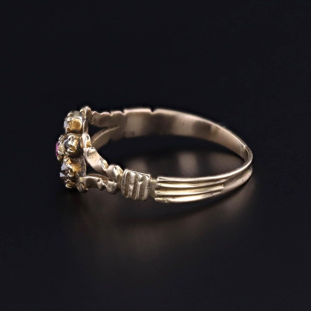 Antique Diamond and Ruby Flower Ring of 12ct Gold - Trademark Antiques