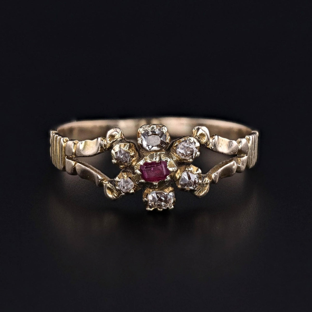 Antique Diamond and Ruby Flower Ring of 12ct Gold - Trademark Antiques