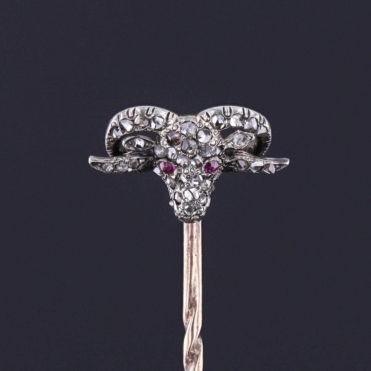 Antique Diamond Aries Ram Stickpin - Trademark Antiques