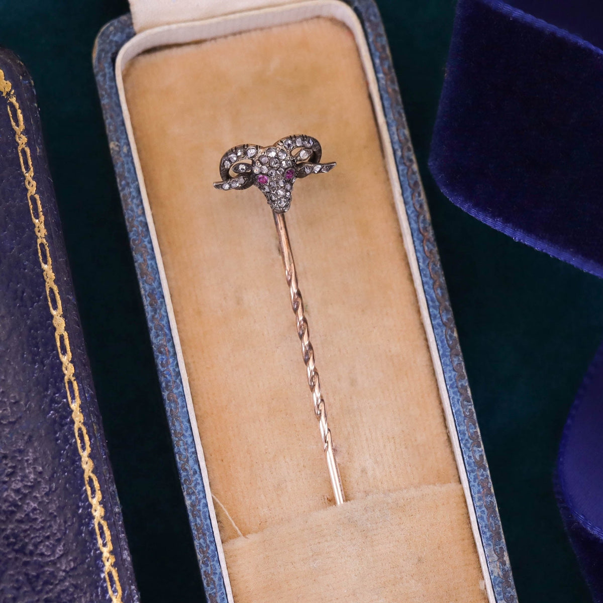 Antique Diamond Aries Ram Stickpin - Trademark Antiques