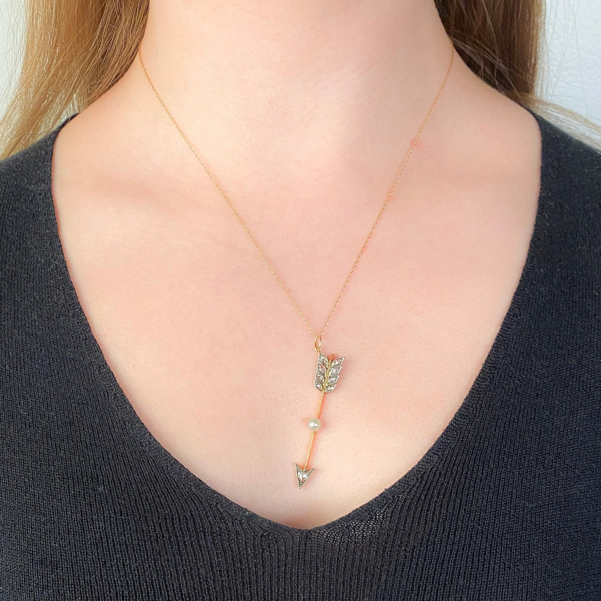 Antique Diamond Arrow Pendant of 14k Gold - Trademark Antiques