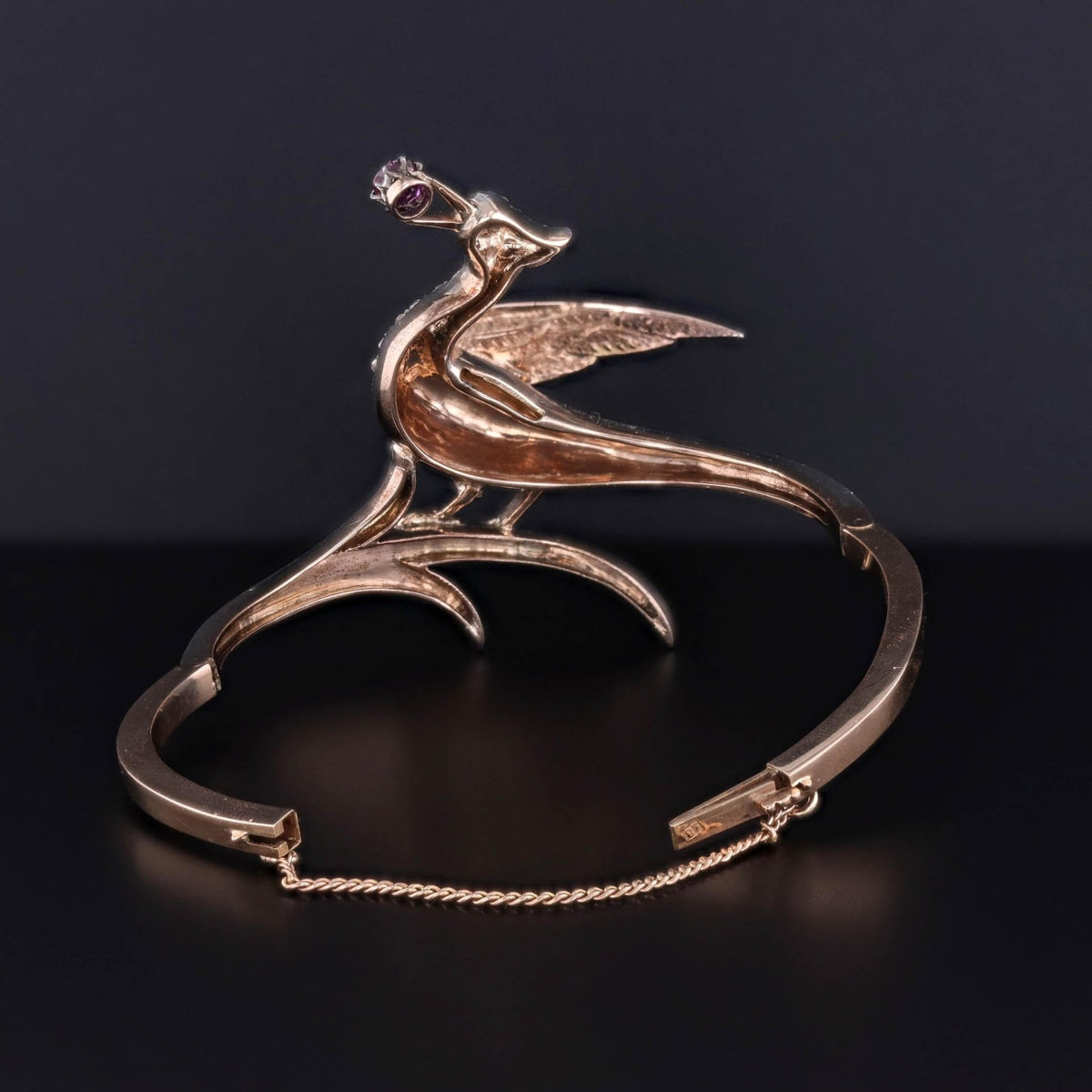 Antique Diamond Bird Bangle of Silver Topped 18k Gold - Trademark Antiques