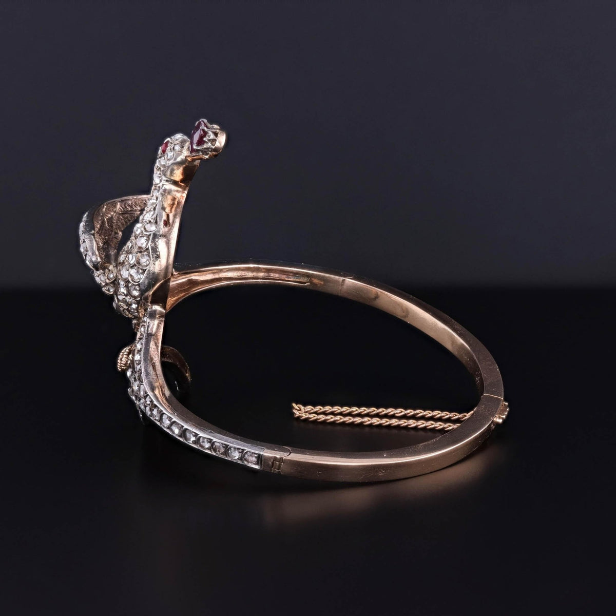Antique Diamond Bird Bangle of Silver Topped 18k Gold - Trademark Antiques