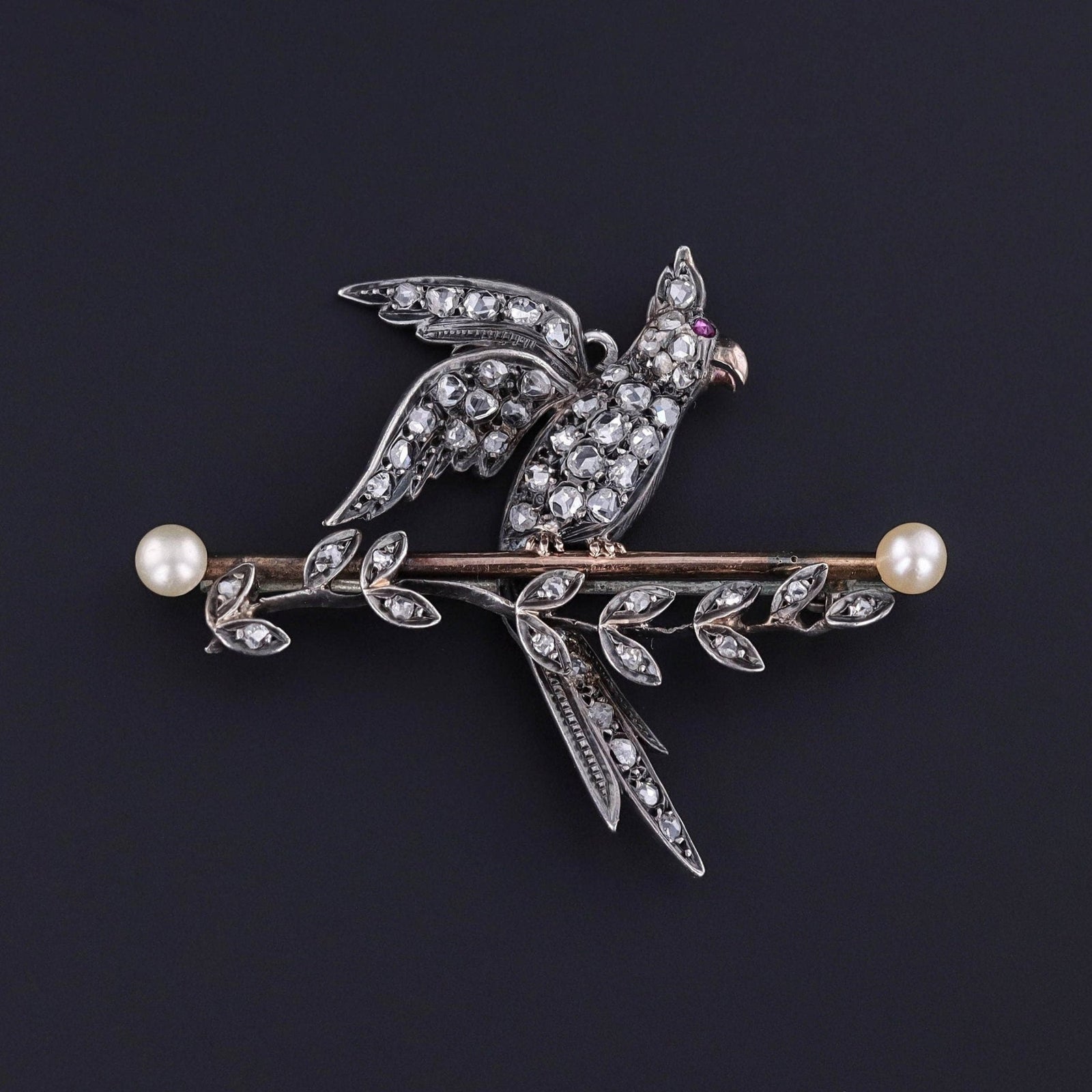 Antique Diamond Bird Brooch of Silver & 9ct Gold - Trademark Antiques