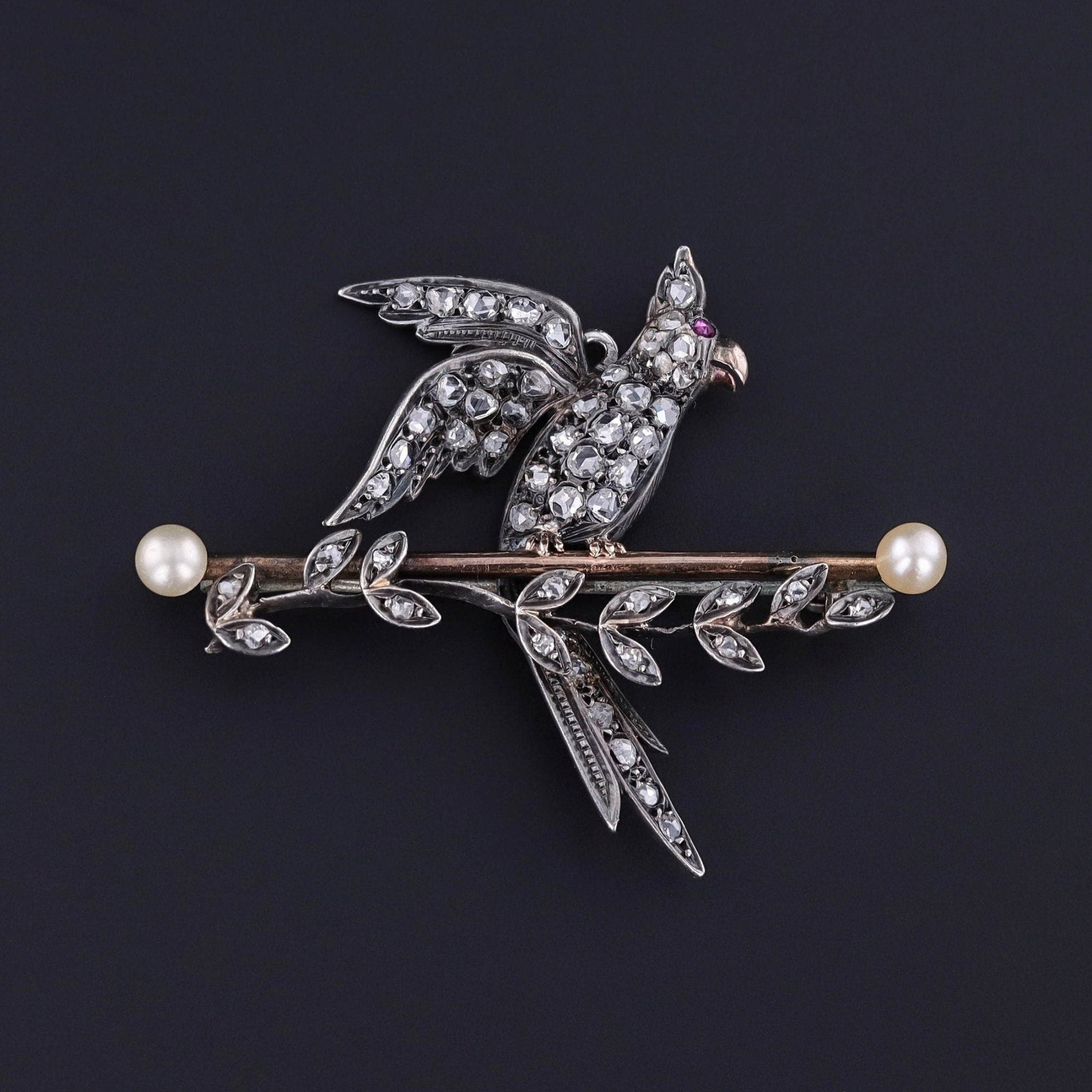 Antique Diamond Bird Brooch of Silver & 9ct Gold - Trademark Antiques
