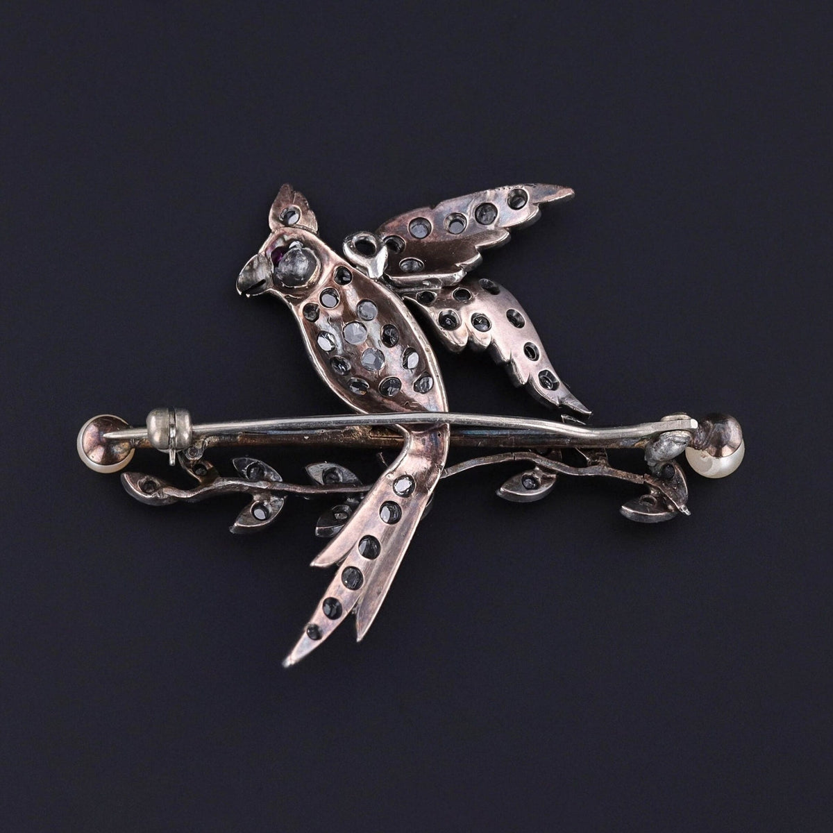 Antique Diamond Bird Brooch of Silver &amp; 9ct Gold - Trademark Antiques