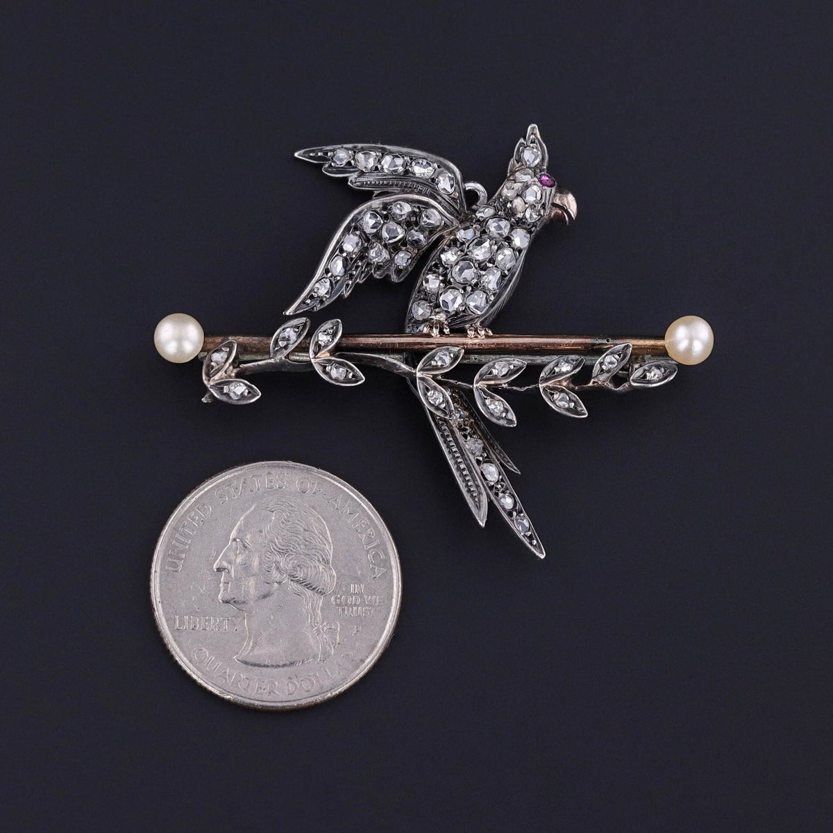 Antique Diamond Bird Brooch of Silver &amp; 9ct Gold - Trademark Antiques