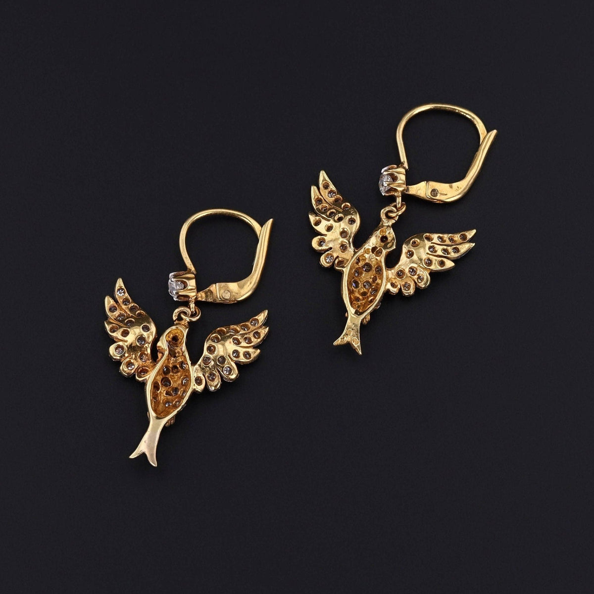 Antique Diamond Bird Earrings Platinum and 18k Gold - Trademark Antiques