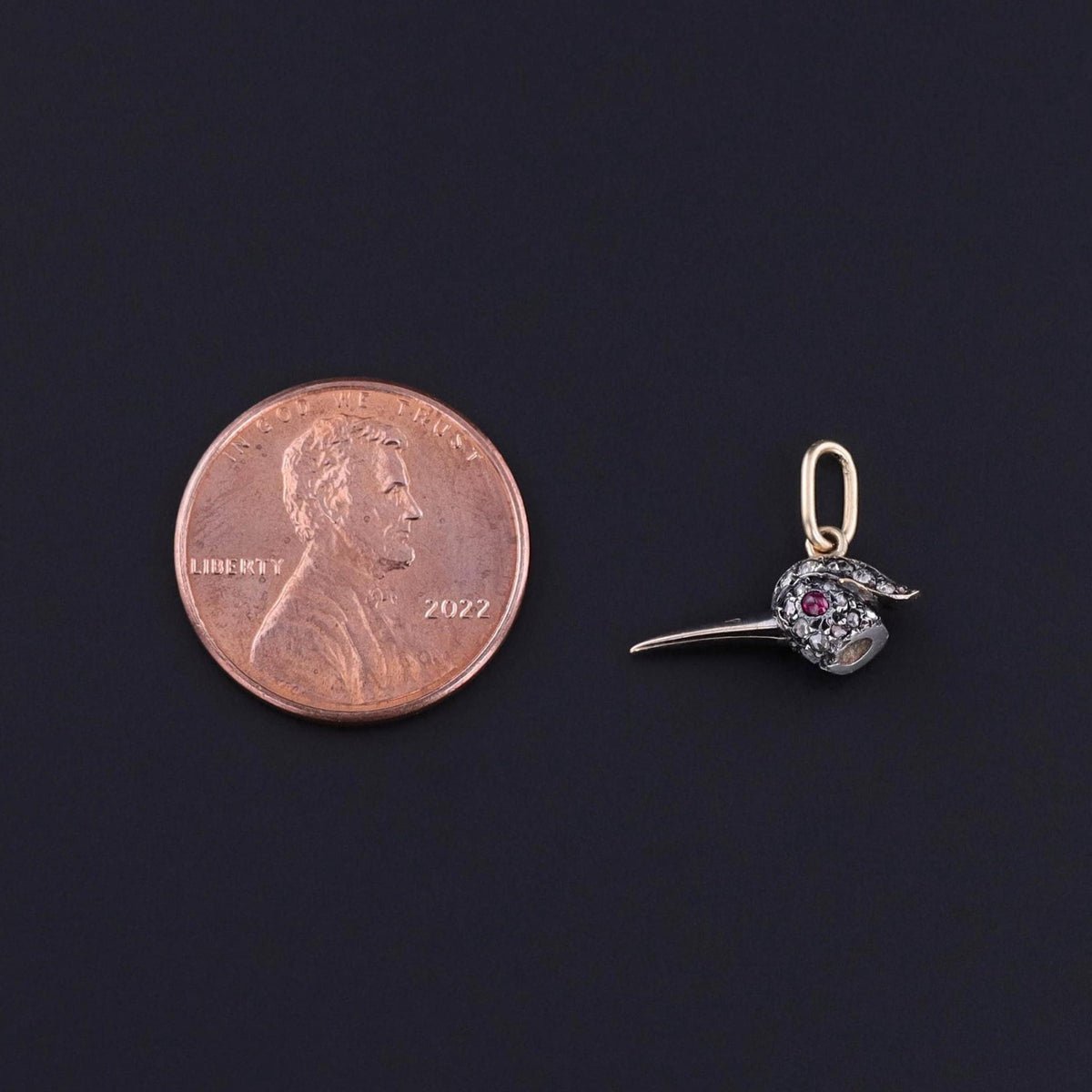 Antique Diamond Bird Head Charm of Silver Topped 14k Gold - Trademark Antiques