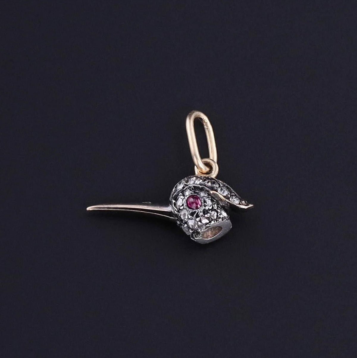 Antique Diamond Bird Head Charm of Silver Topped 14k Gold - Trademark Antiques