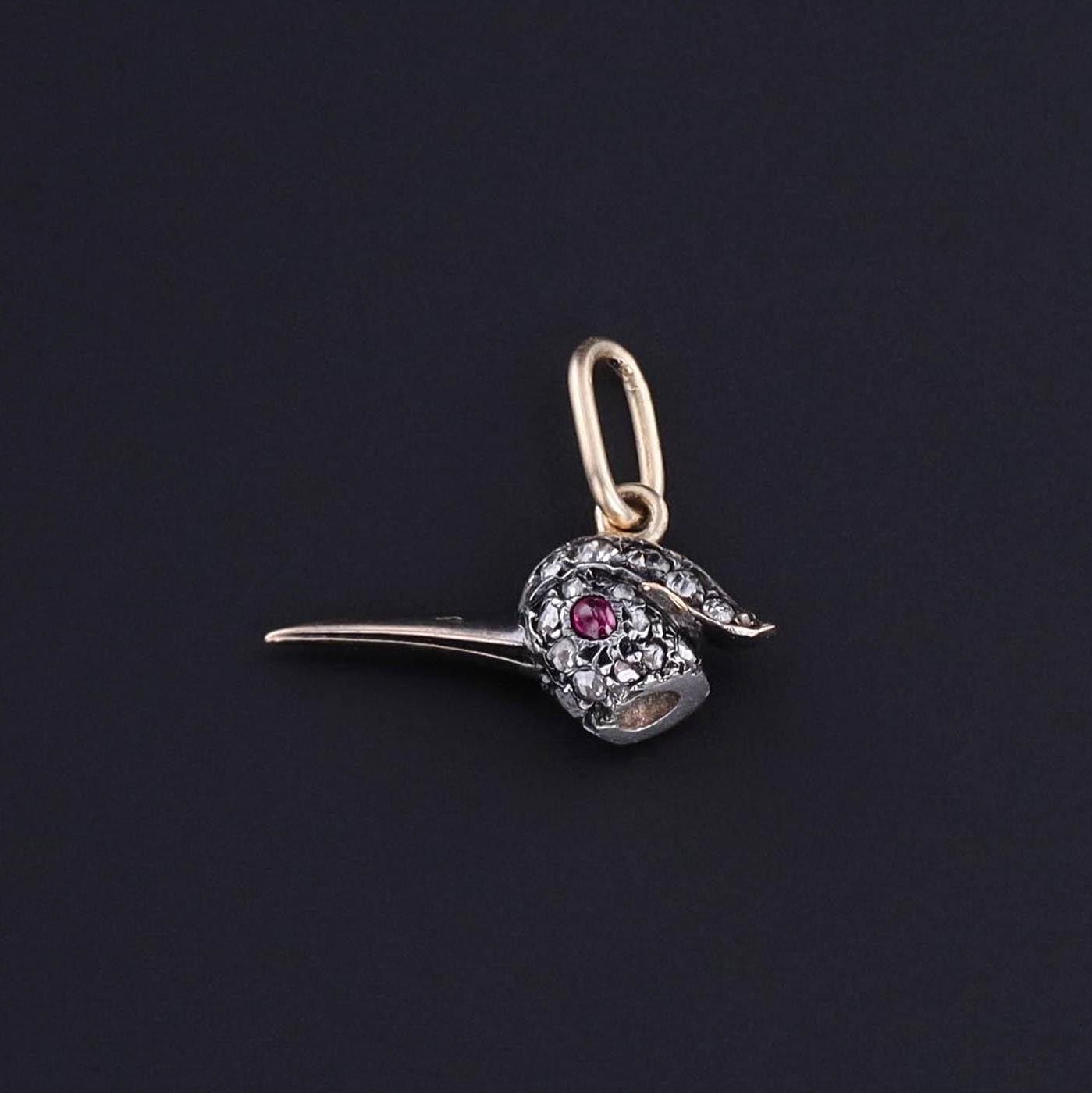 Antique Diamond Bird Head Charm of Silver Topped 14k Gold - Trademark Antiques