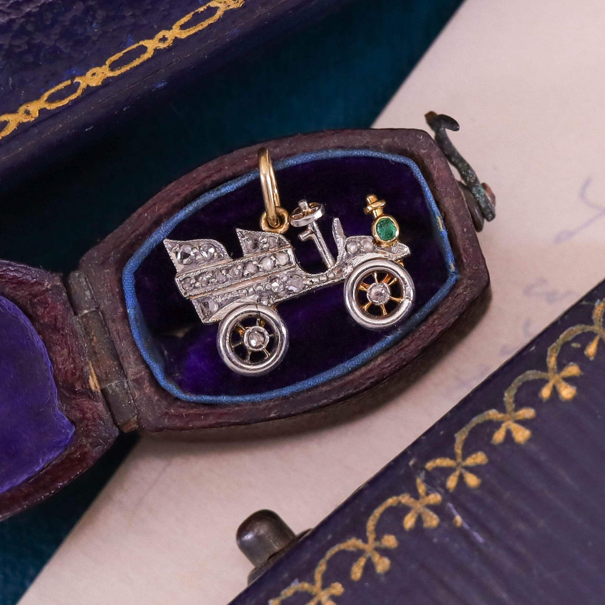 Antique Diamond Car Charm of 18k Gold and Platinum - Trademark Antiques