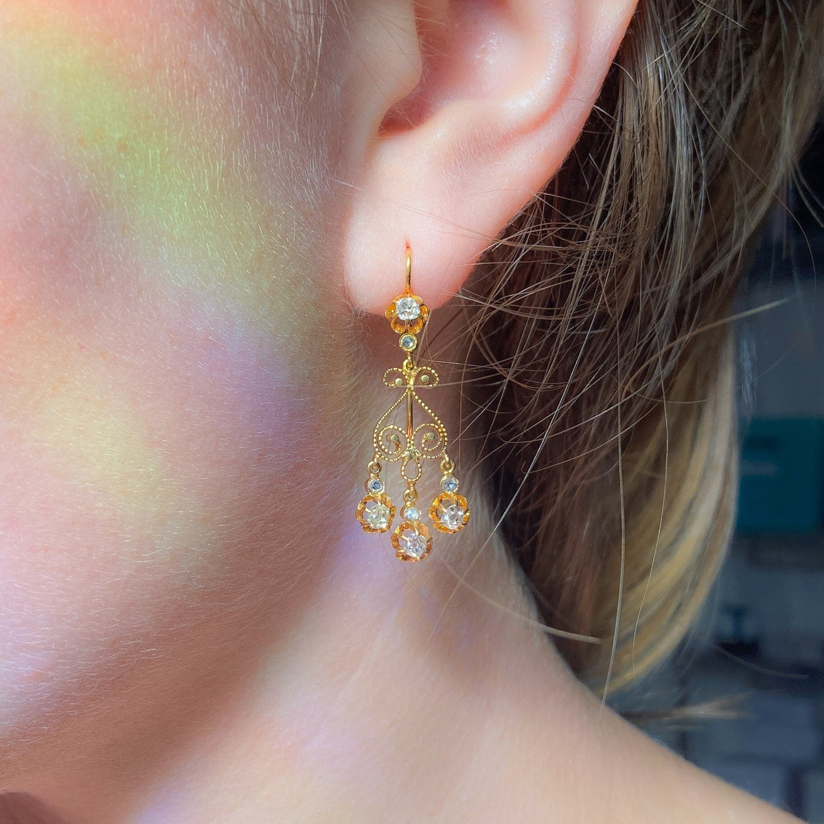Antique Diamond Chandelier Earrings of 14k Gold - Trademark Antiques