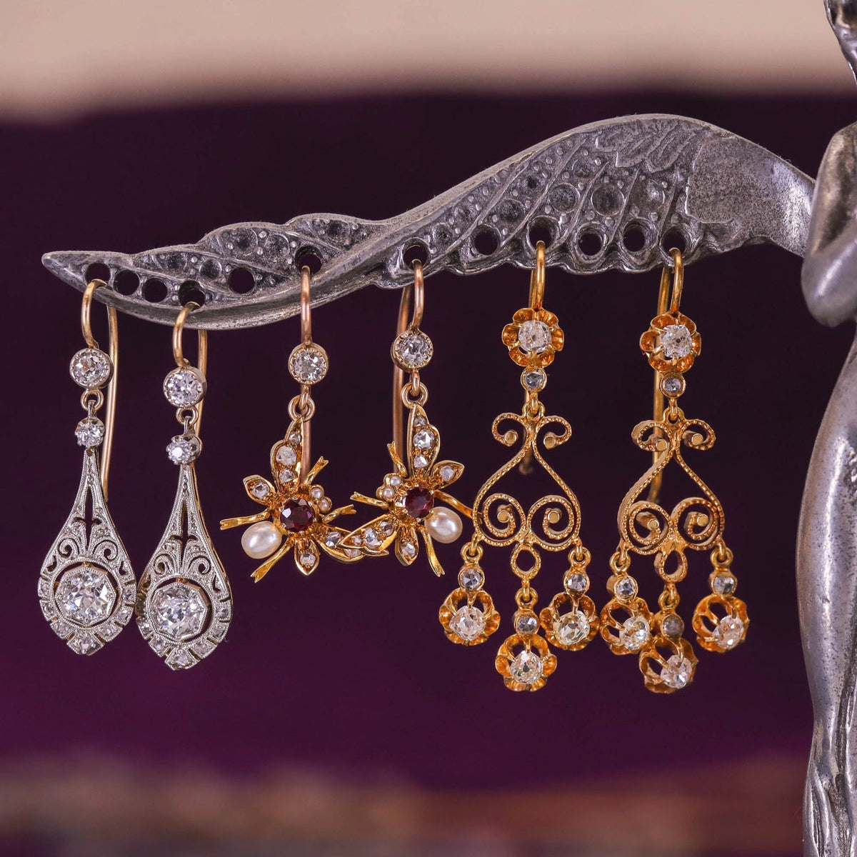 Antique Diamond Chandelier Earrings of 14k Gold - Trademark Antiques