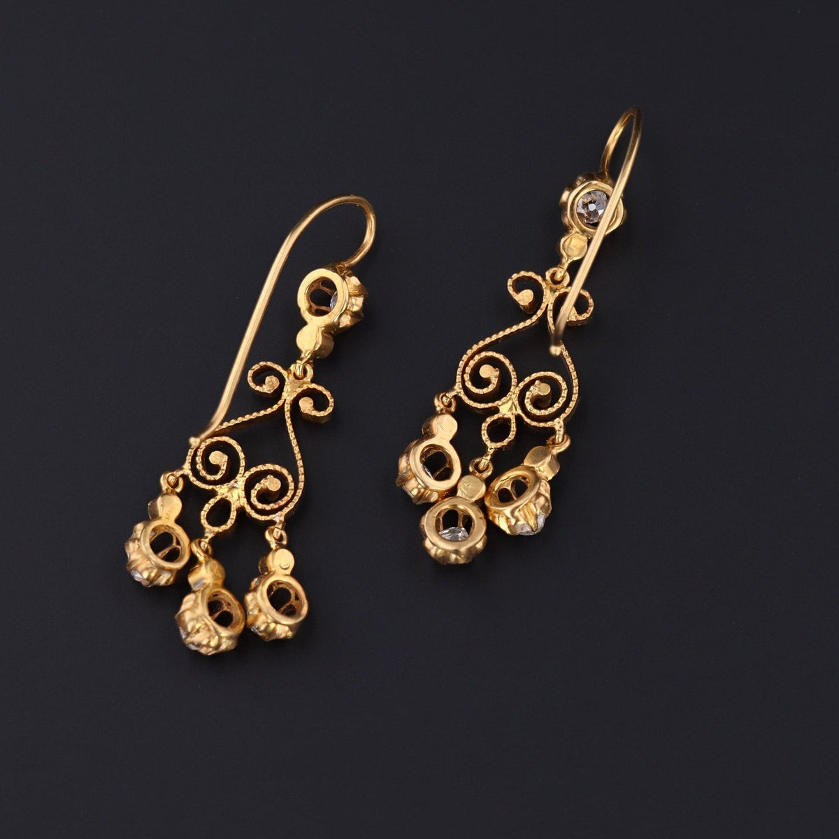 Antique Diamond Chandelier Earrings of 14k Gold - Trademark Antiques