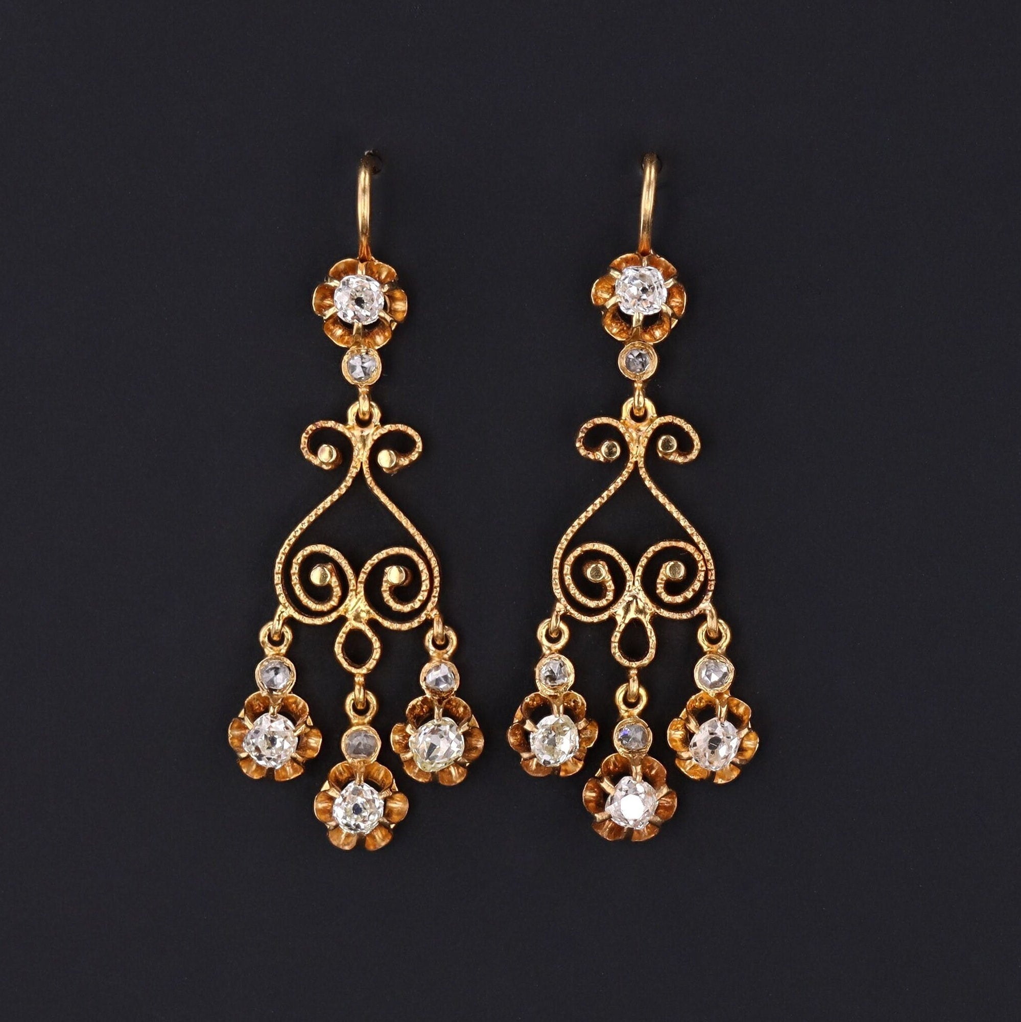 Antique Diamond Chandelier Earrings of 14k Gold - Trademark Antiques