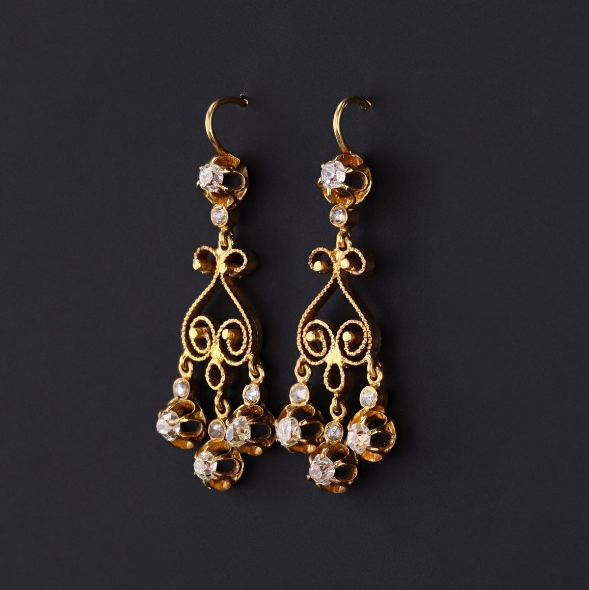 Antique Diamond Chandelier Earrings of 14k Gold - Trademark Antiques