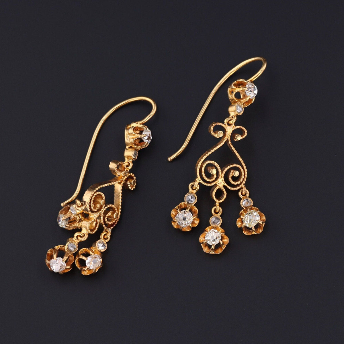 Antique Diamond Chandelier Earrings of 14k Gold - Trademark Antiques