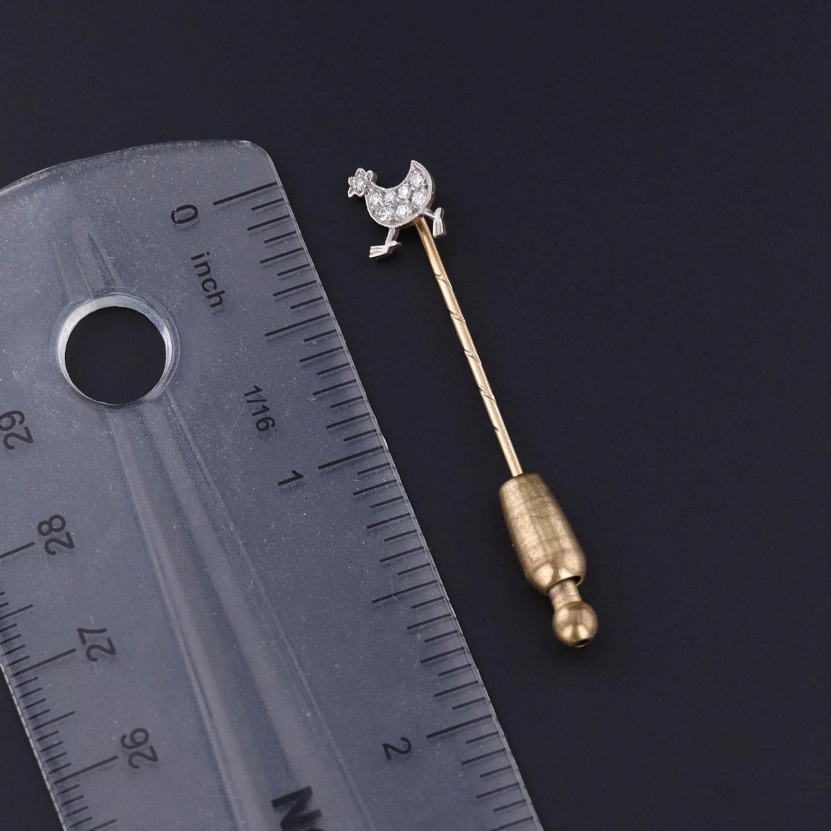 Antique Diamond Chicken Stickpin of Palladium and 14k Gold - Trademark Antiques