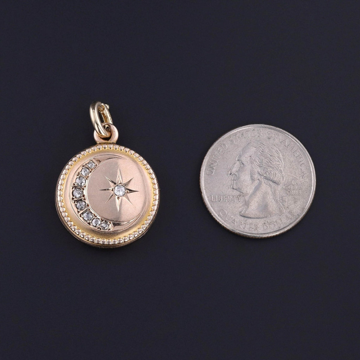 Antique Diamond Crescent Locket of 10k Gold - Trademark Antiques