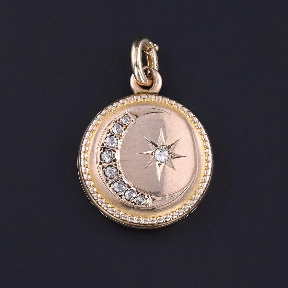 Antique Diamond Crescent Locket of 10k Gold - Trademark Antiques