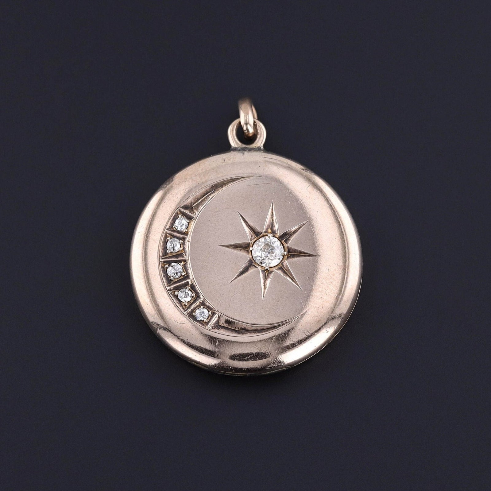 Antique Diamond Crescent Locket of 9ct Gold - Trademark Antiques