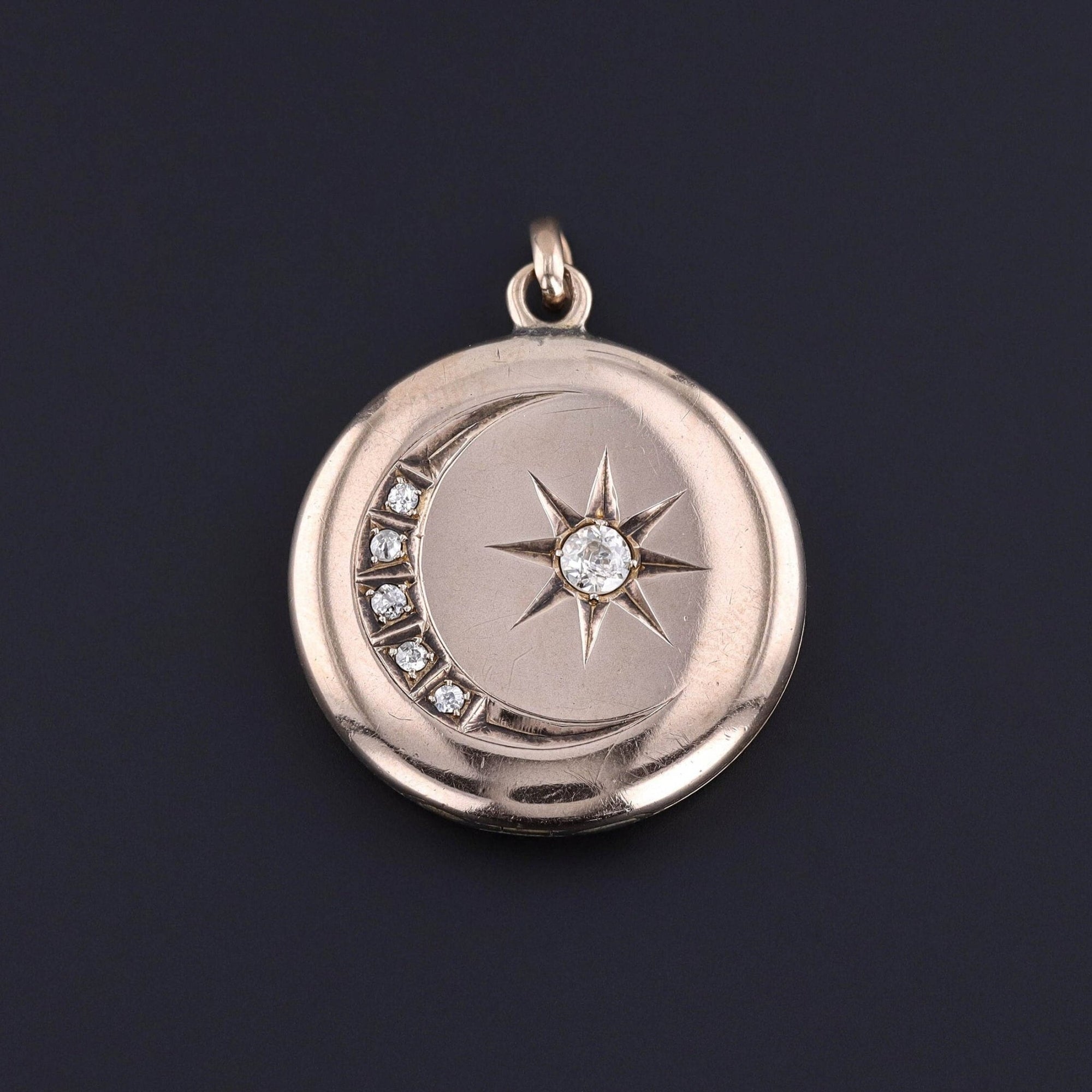 Antique Diamond Crescent Locket of 9ct Gold - Trademark Antiques