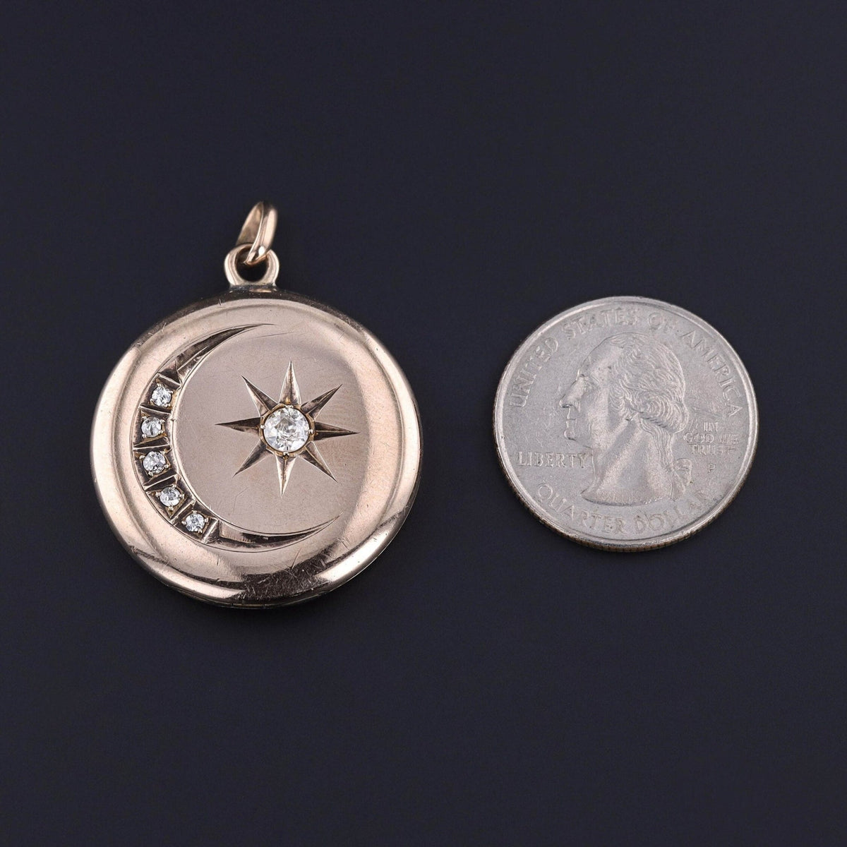 Antique Diamond Crescent Locket of 9ct Gold - Trademark Antiques
