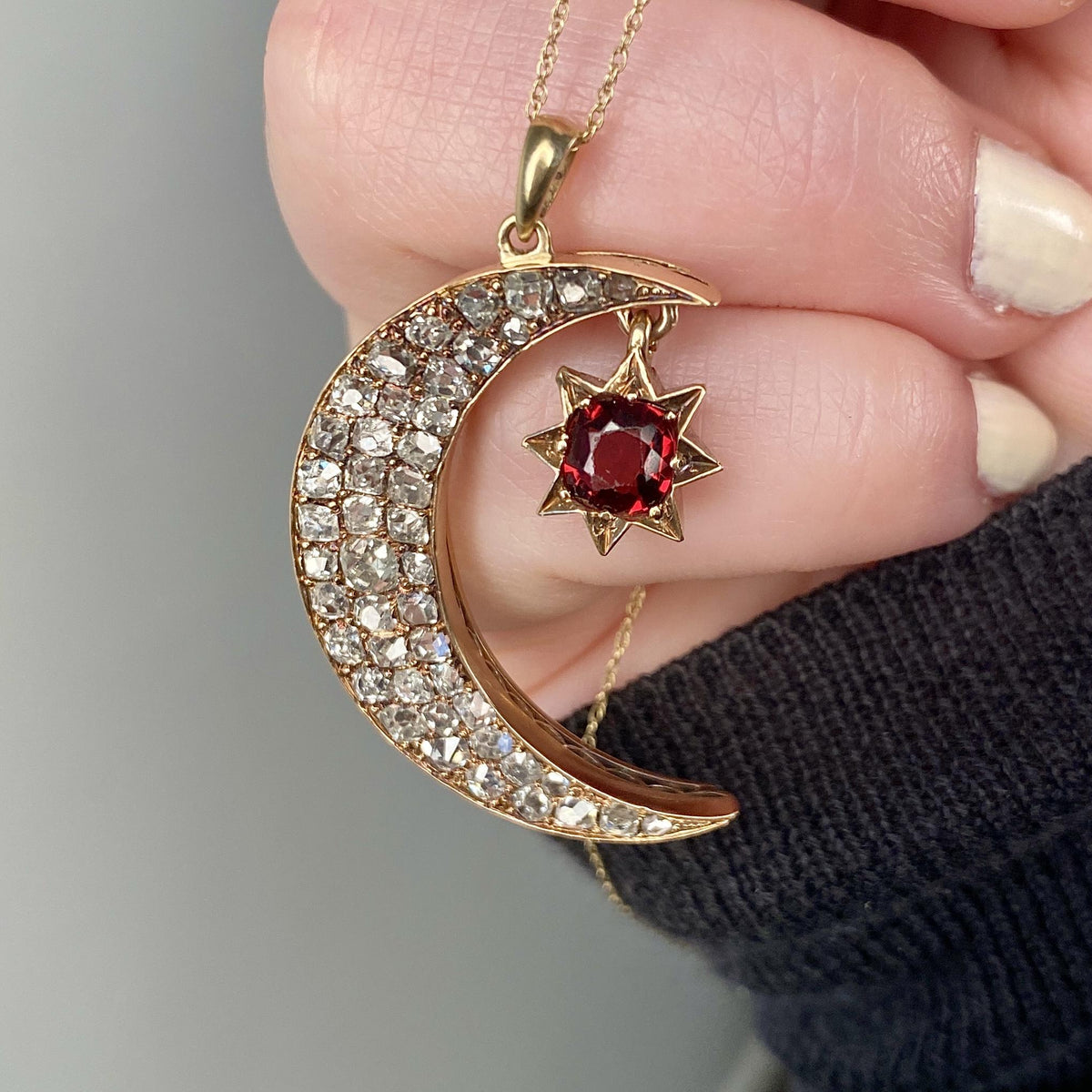Antique Diamond Crescent Moon Pendant - Trademark Antiques