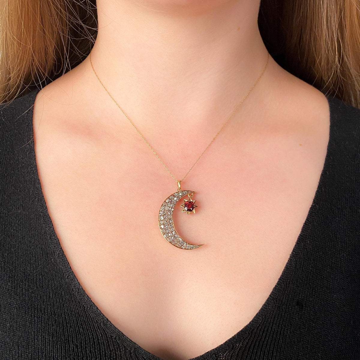 Antique Diamond Crescent Moon Pendant - Trademark Antiques