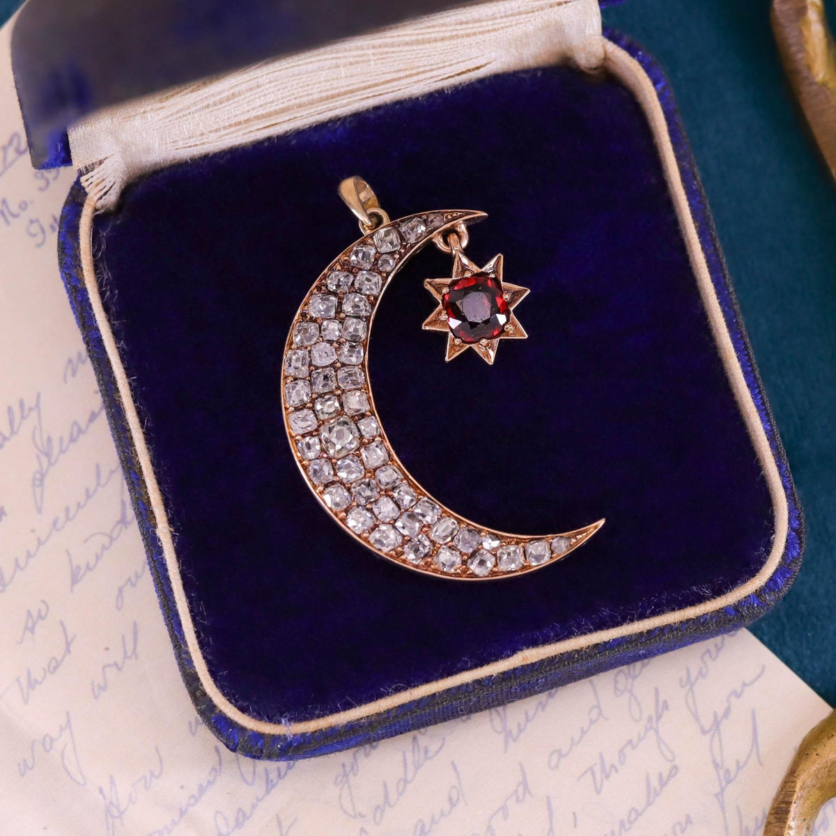 Antique Diamond Crescent Moon Pendant - Trademark Antiques