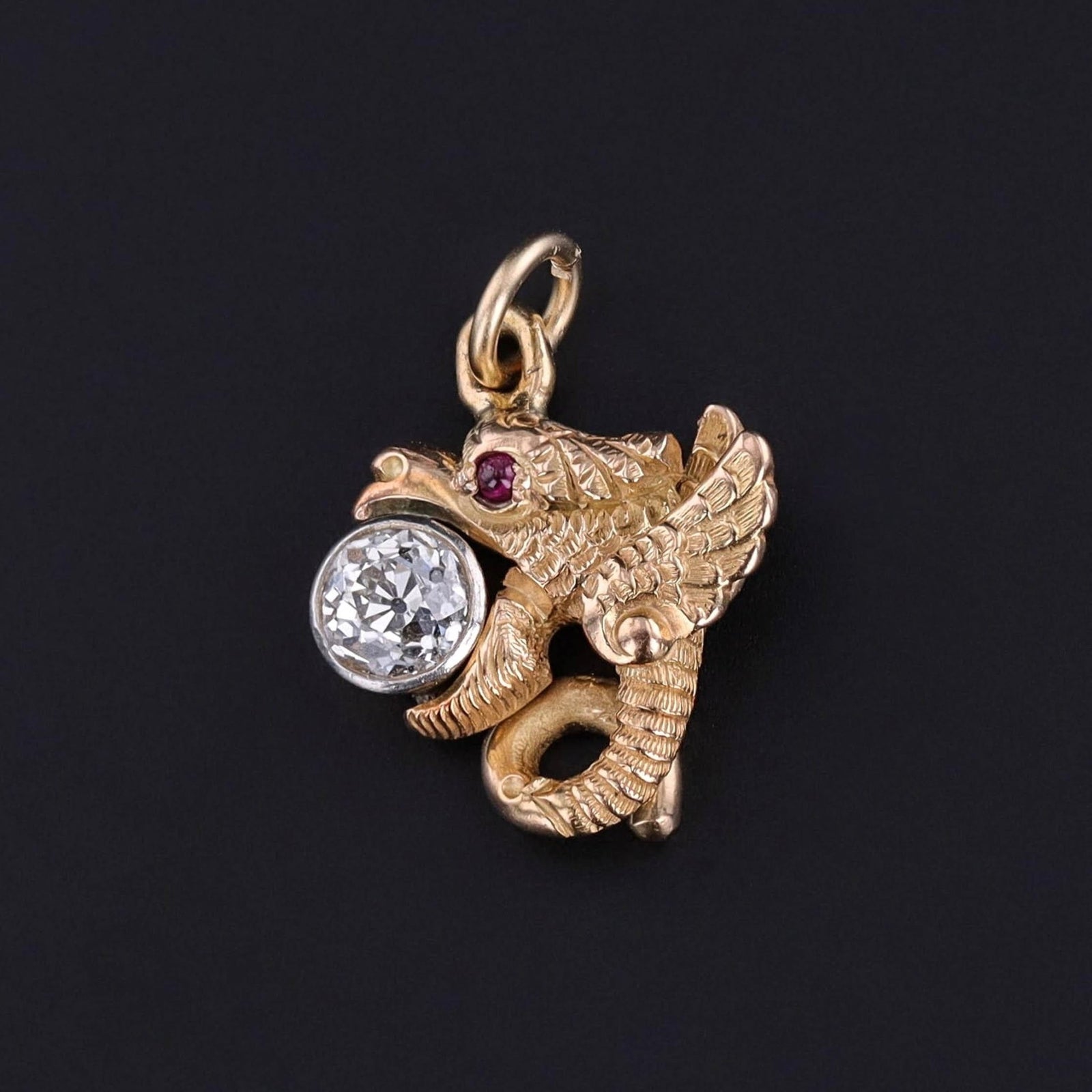 Antique Diamond Dragon Charm of 14k Gold - Trademark Antiques